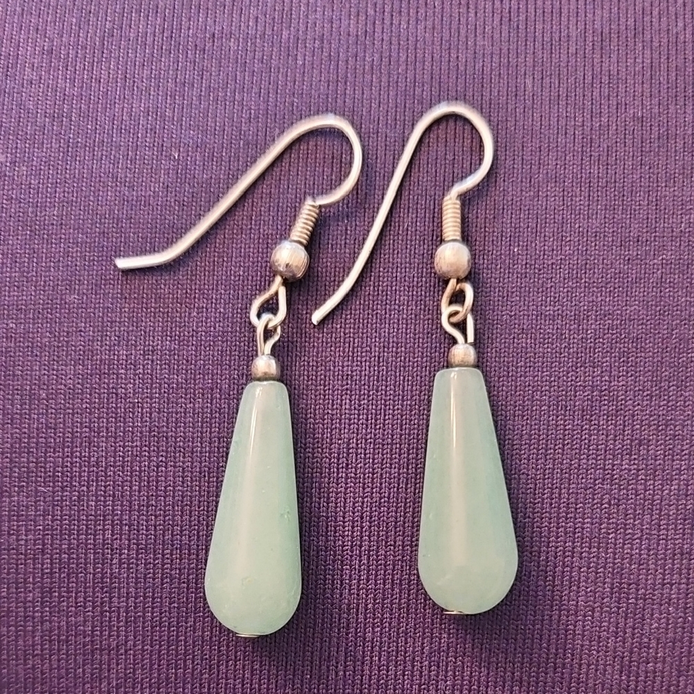 Jade and Silver Teardrop Earrings